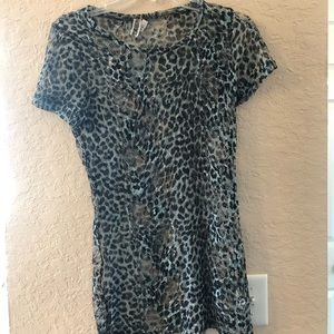 Lace animal print sexy fitted see through tee